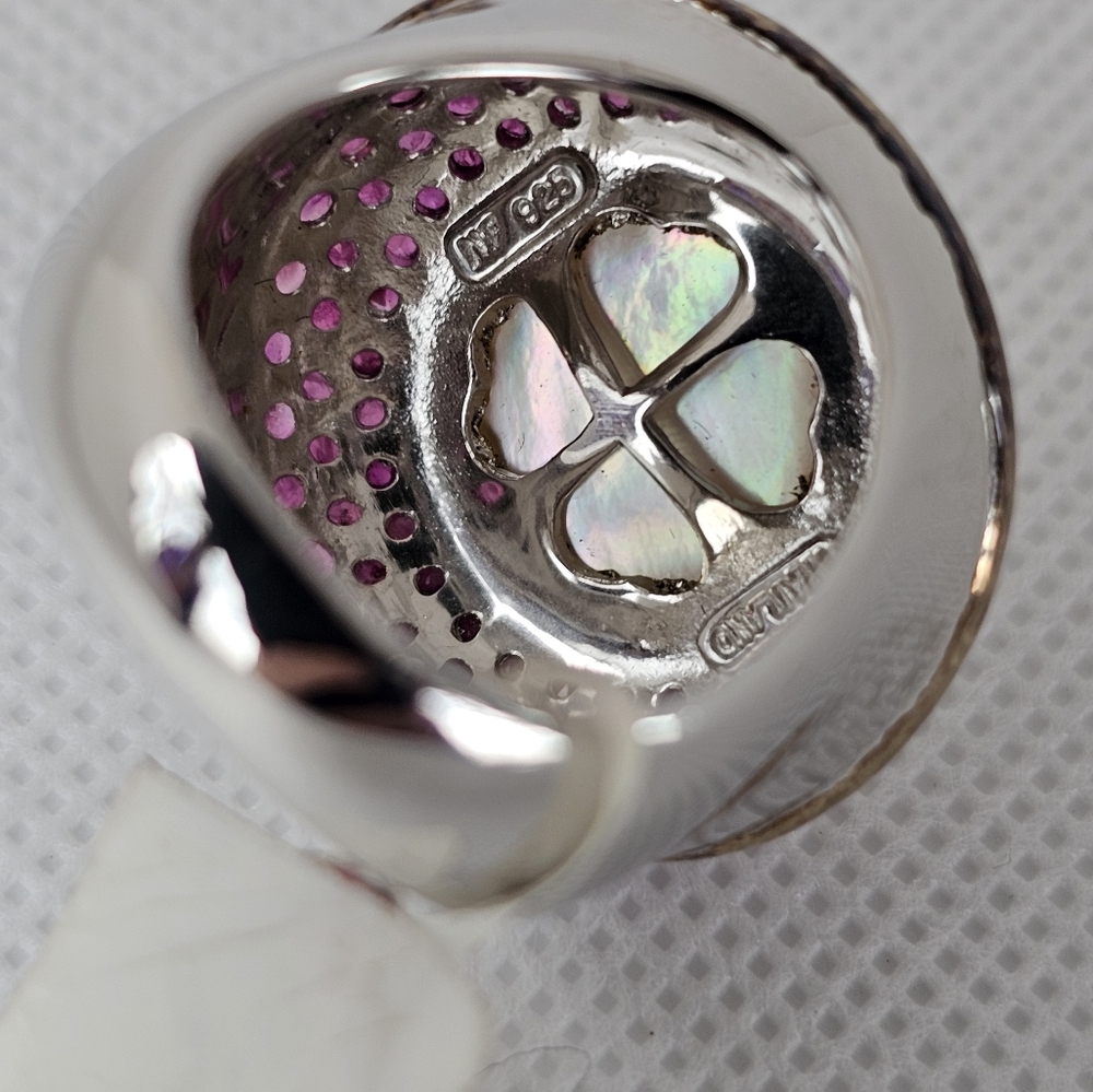 Genuine Cultured Pearl & Rubies in Sterling Silver Ring. Size 7 - Picture 5 of 9
